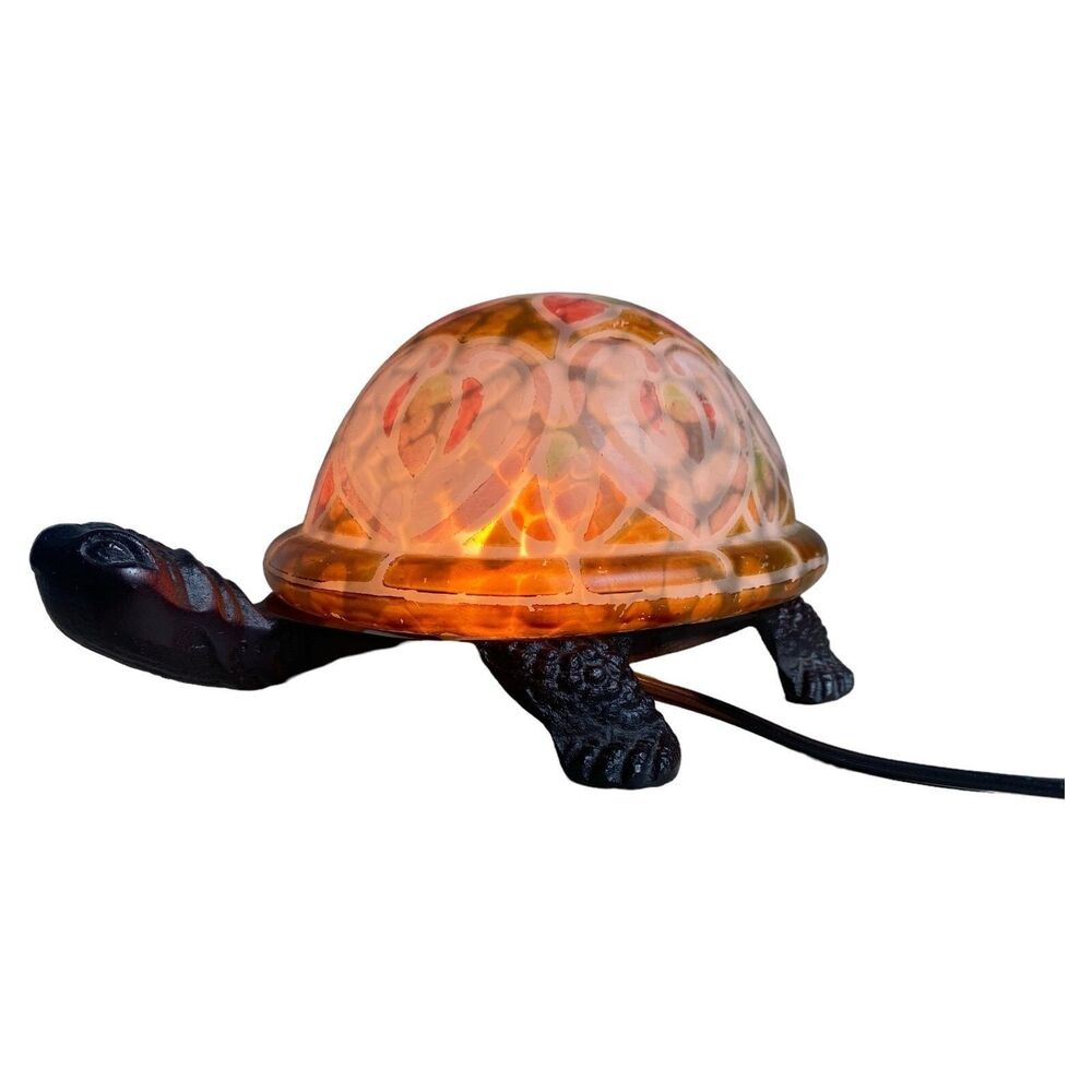 Vintage Turtle Lamp Tiffany Style Stained Glass Accent Night Light